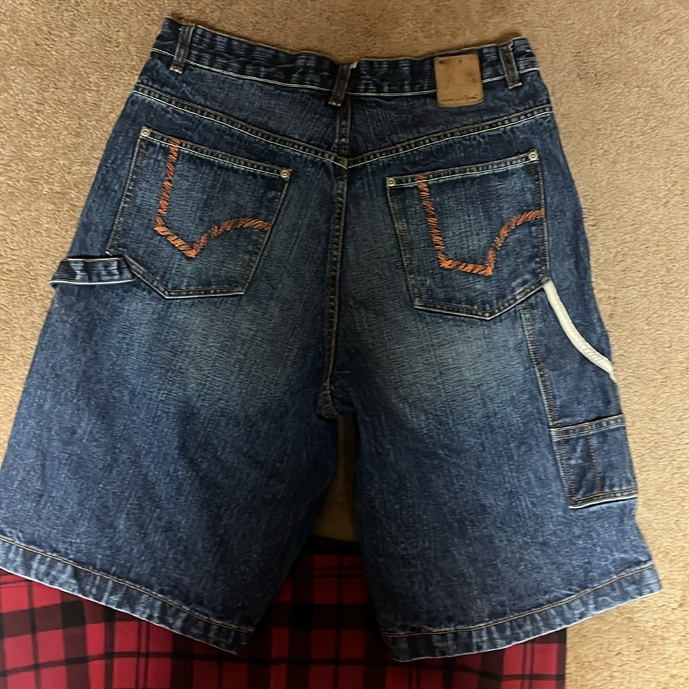 Triple 5 Soul Military Denim Cargo Shorts Sz 32 Y2K Baggy Streetwear